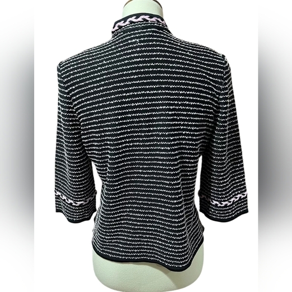 Ming Wang sz large petite pink black knit sweater jacket - Picture 2 of 7